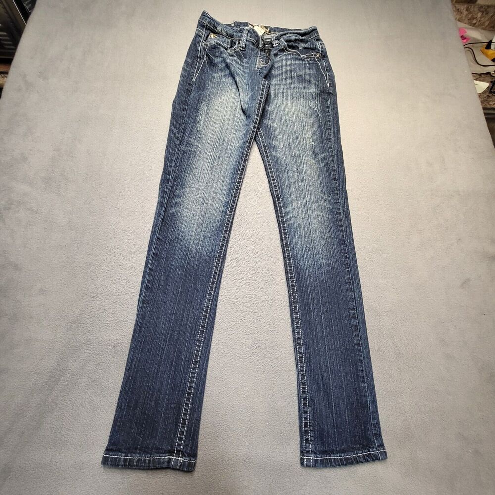 Red Rivet Jeans Juniors Size 3 Blue Skinny Leg Denim Distressed Stretch